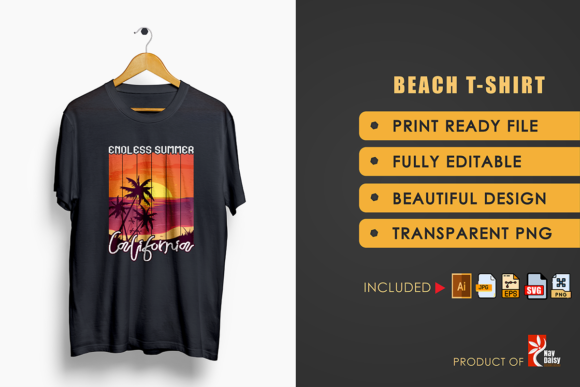Beach T-shirt Endless Summer California: Graphics & Print Templates