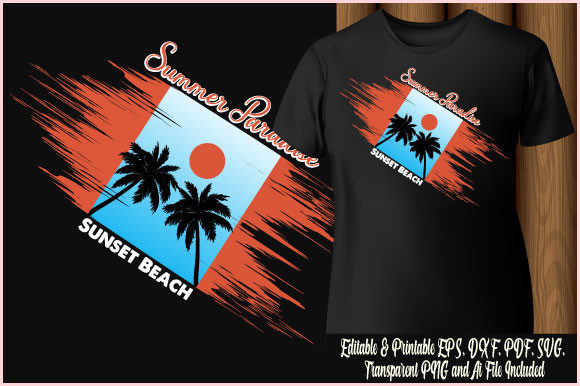 Summer Paradise Sunset Beach T-shirt Graphics