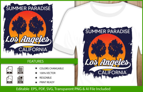 T-shirt Design Los Angeles Summer Time Graphics